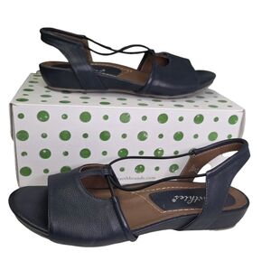 Earthies Women's Lacona Leather Navy Blue Slingback Sandals Size 7 New!